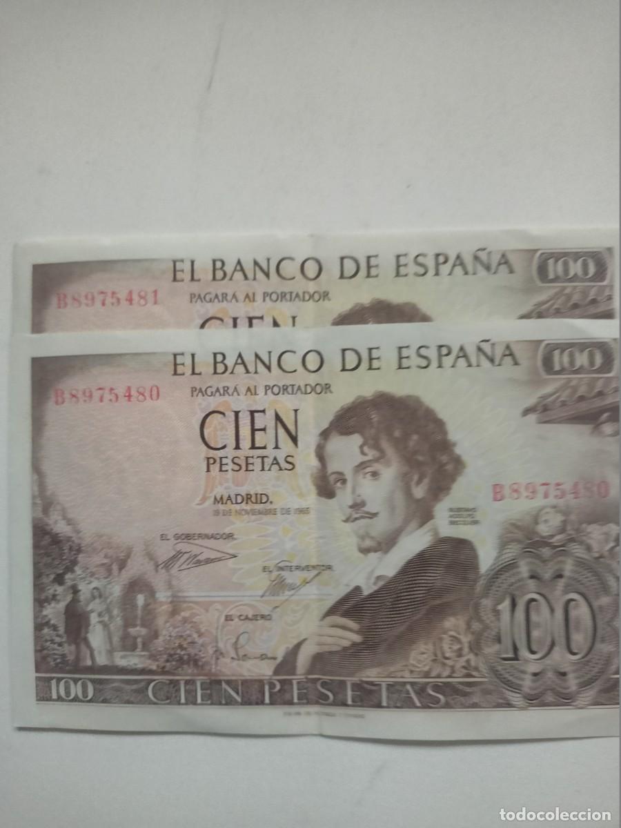 Billetes espa&ntilde;oles: DOS BILLETES ESPA&Ntilde;OLES DE 100 PESETAS DE GUSTAVO ADOLFO BECQUER A&Ntilde;O 1965