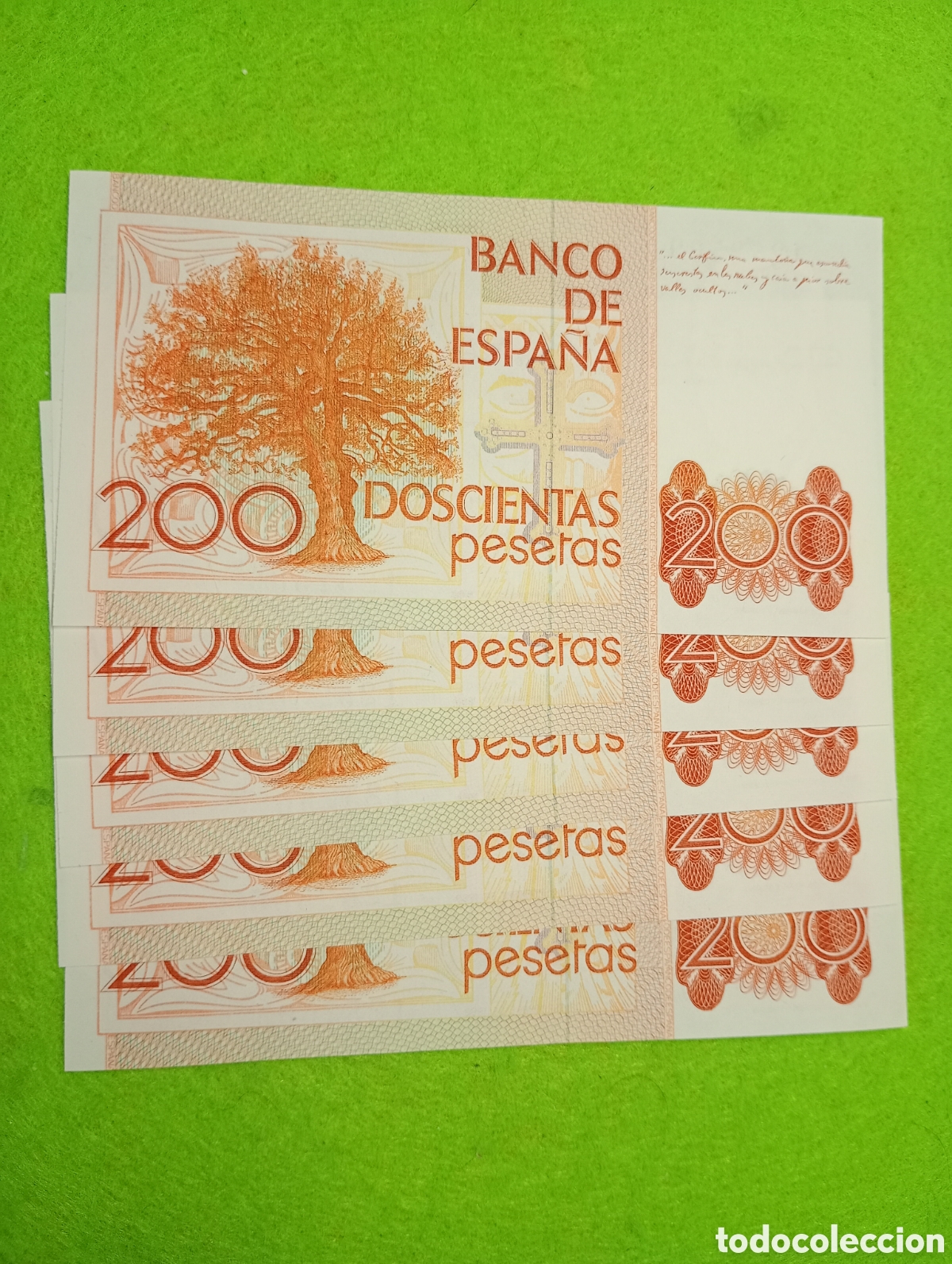Billetes espa&ntilde;oles: 5 billetes de 200 pesetas sin serie..sin circular