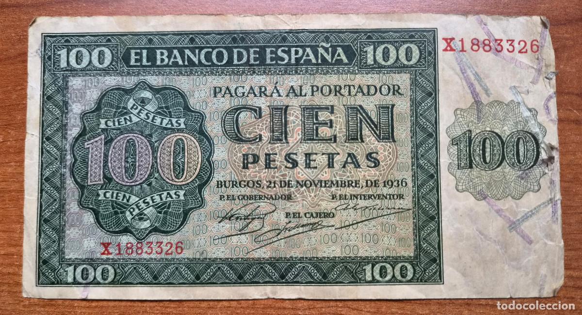 Billetes espa&ntilde;oles: ESPA&Ntilde;A. BURGOS. Billete 100 pesetas 1936. Serie X.
