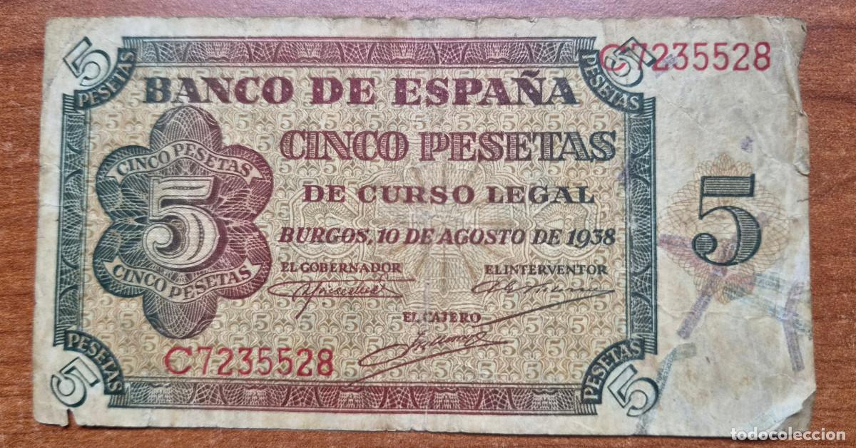 Billetes espa&ntilde;oles: ESPA&Ntilde;A. BURGOS. Billete 5 pesetas 1938. Serie C