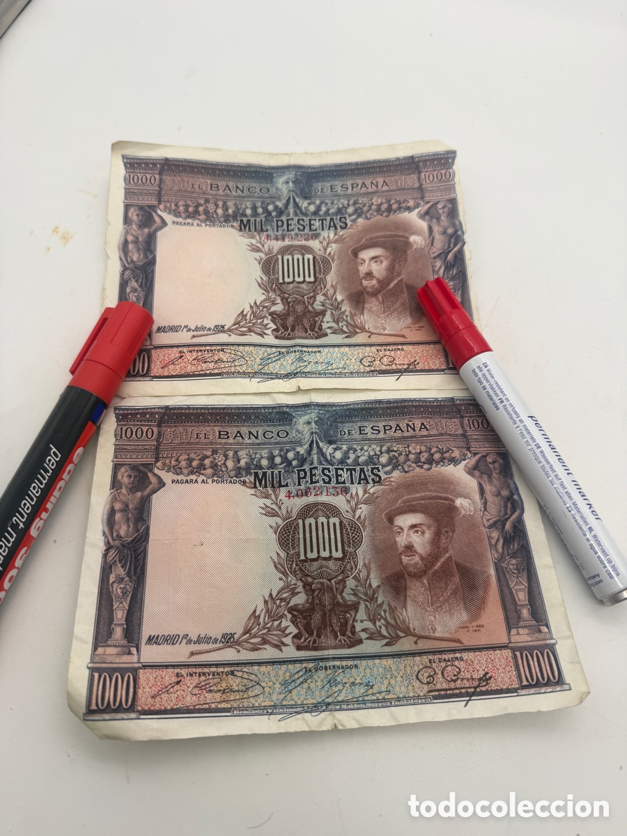 Notas espanholas: Lote de 2 billetes de 1.000 pesetas de 1925 &ndash; Carlos I &ndash; Banco de Espa&ntilde;a