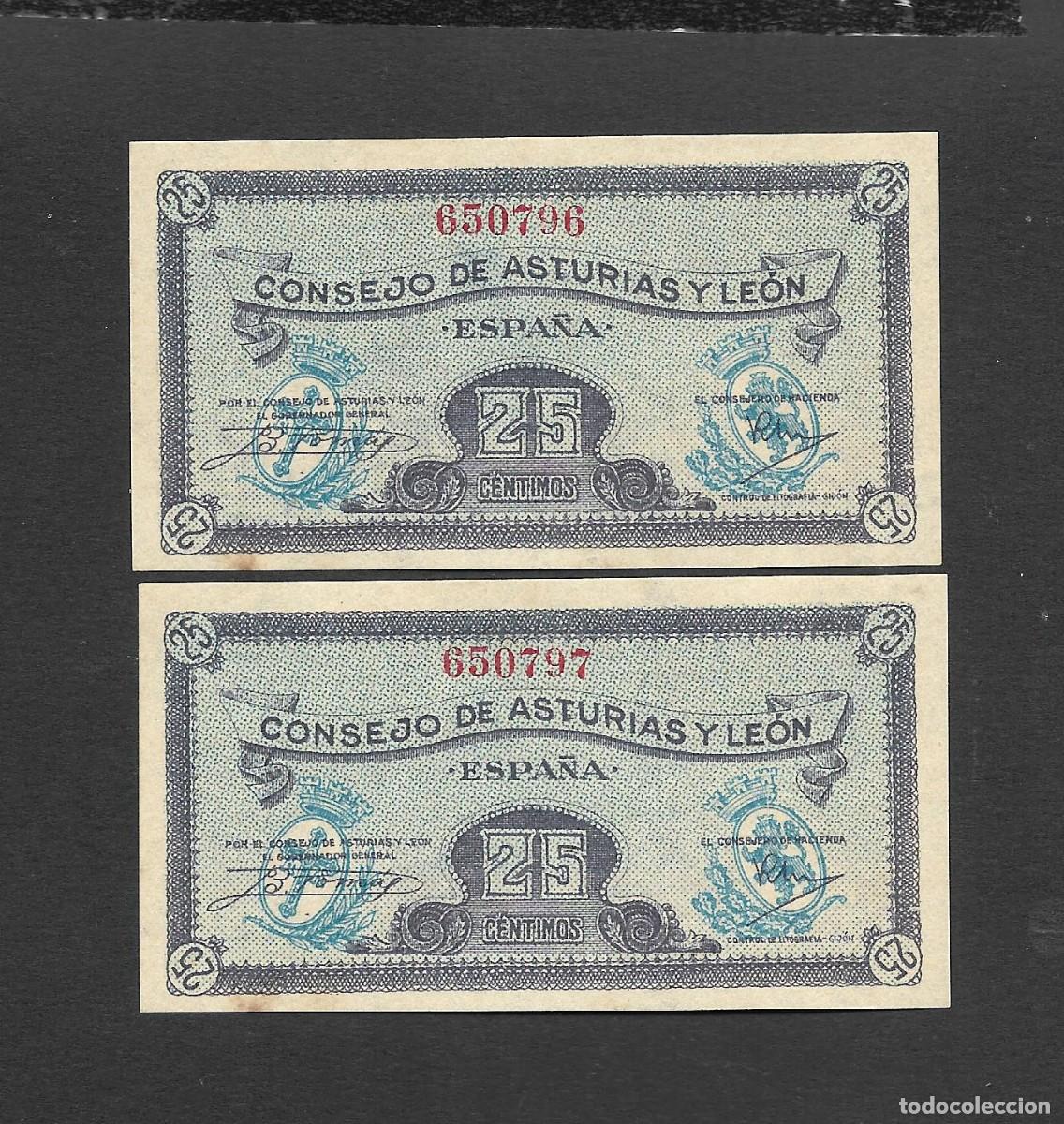 Billetes espa&ntilde;oles: PAREJA CORRELATIVA 25 CENTIMOS 1937 CONSEJO DE ASTURIAS Y LEON S/C