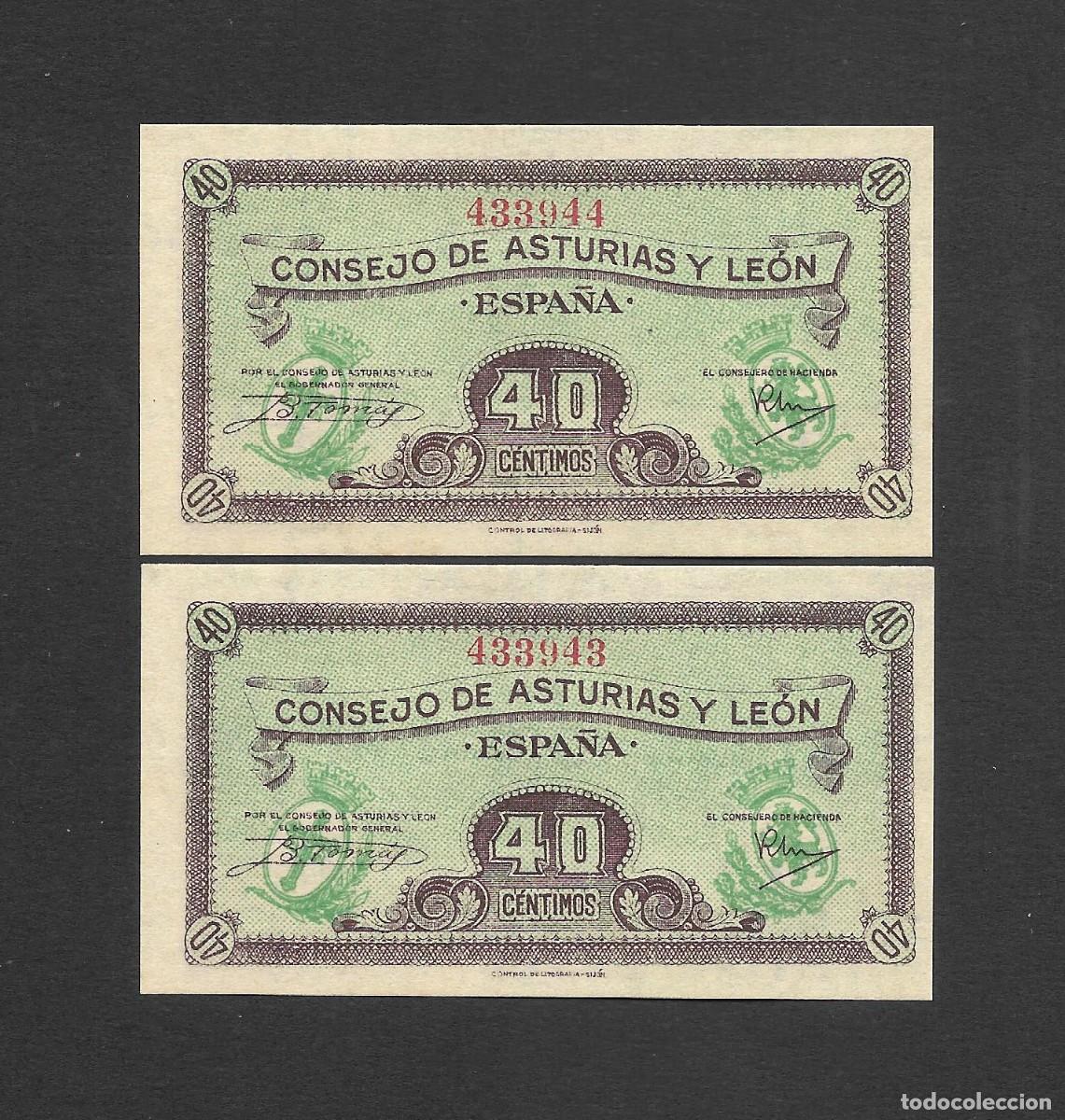 Billetes espa&ntilde;oles: PAREJA CORRELATIVA 40 CENTIMOS 1937 CONSEJO DE ASTURIAS Y LEON S/C