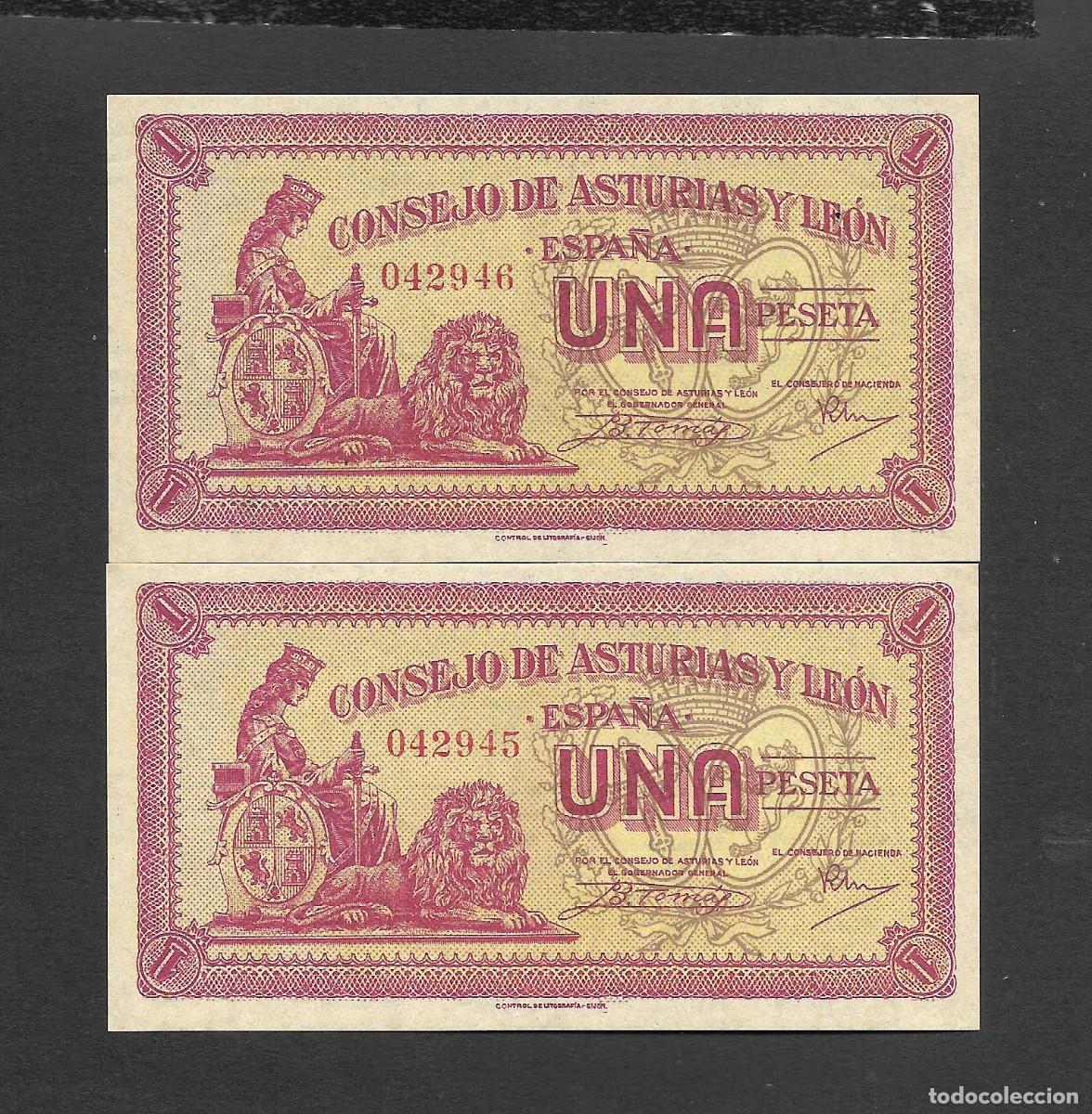Billetes espa&ntilde;oles: PAREJA CORRELATIVA 1 PESETA 1937 CONSEJO DE ASTURIAS Y LEON S/C