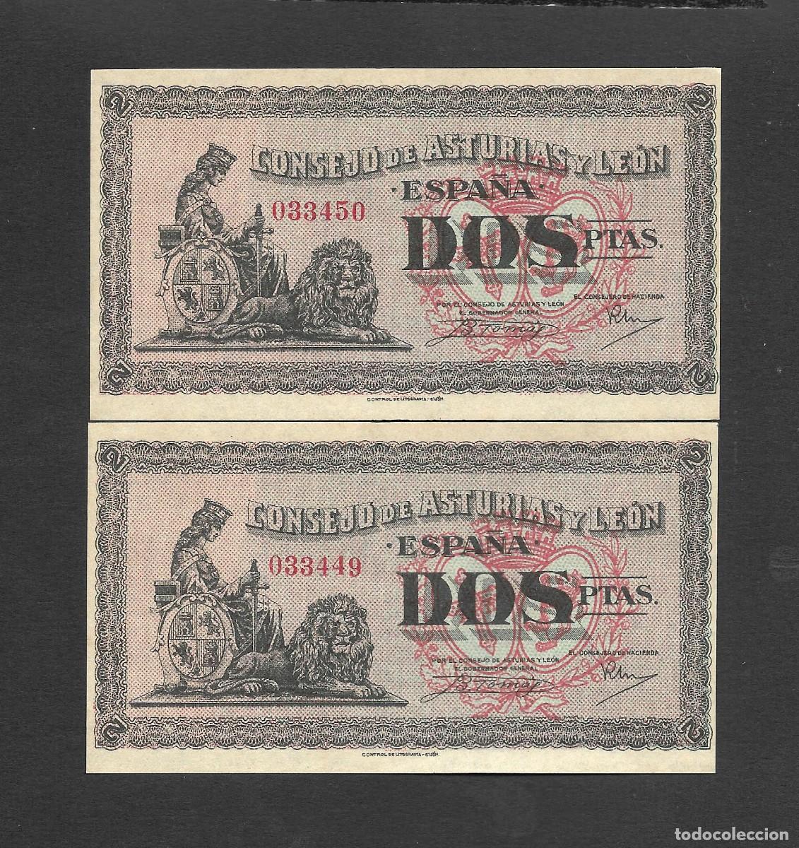 Billetes espa&ntilde;oles: PAREJA CORRELATIVA 2 PESETAS 1937 CONSEJO DE ASTURIAS Y LEON S/C