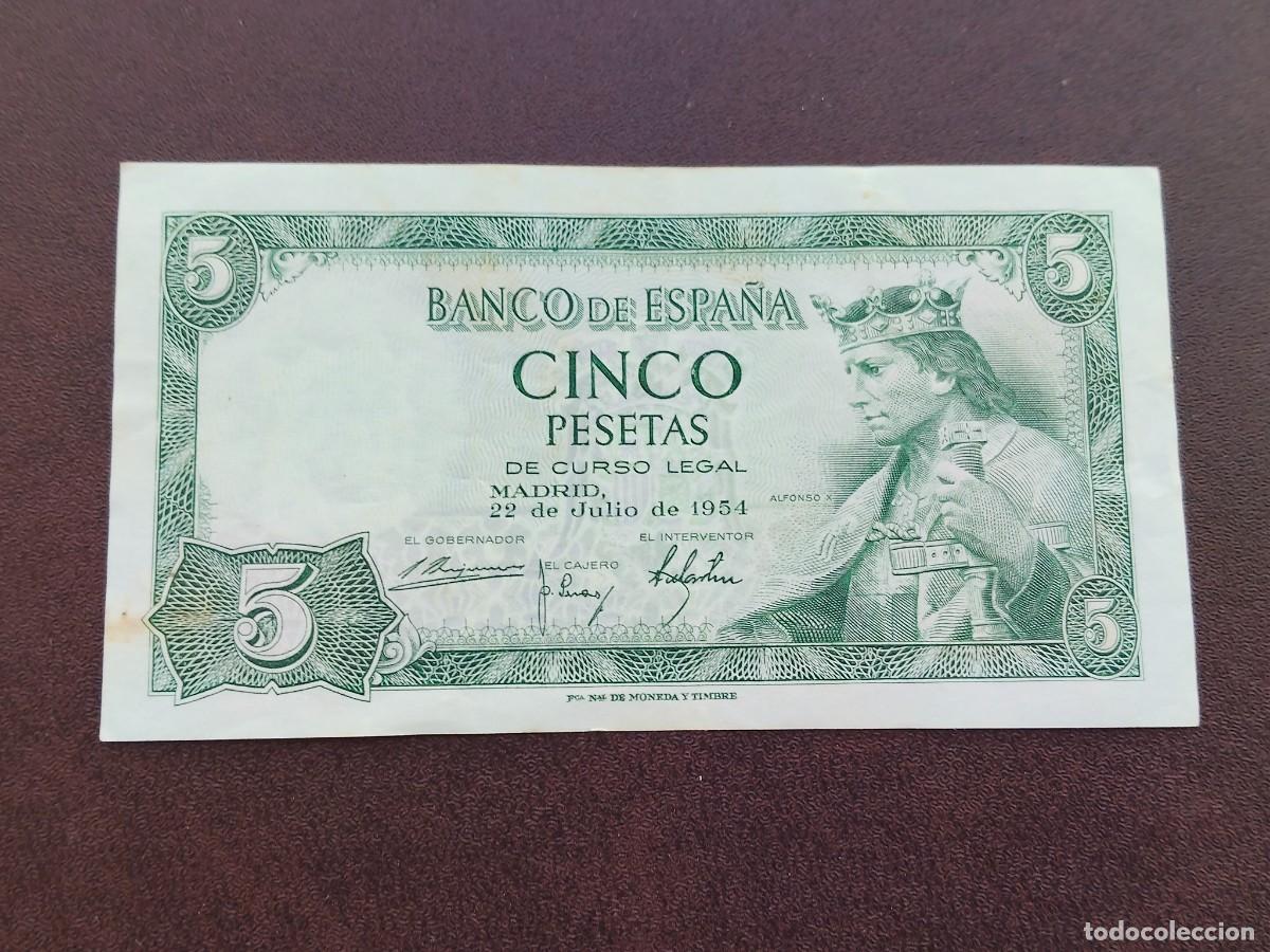 Billetes espa&ntilde;oles: BILLETE DE 5 PESETAS DEL A&Ntilde;O 1954.DE ALFONSO X. EBC-. ORIGINAL%