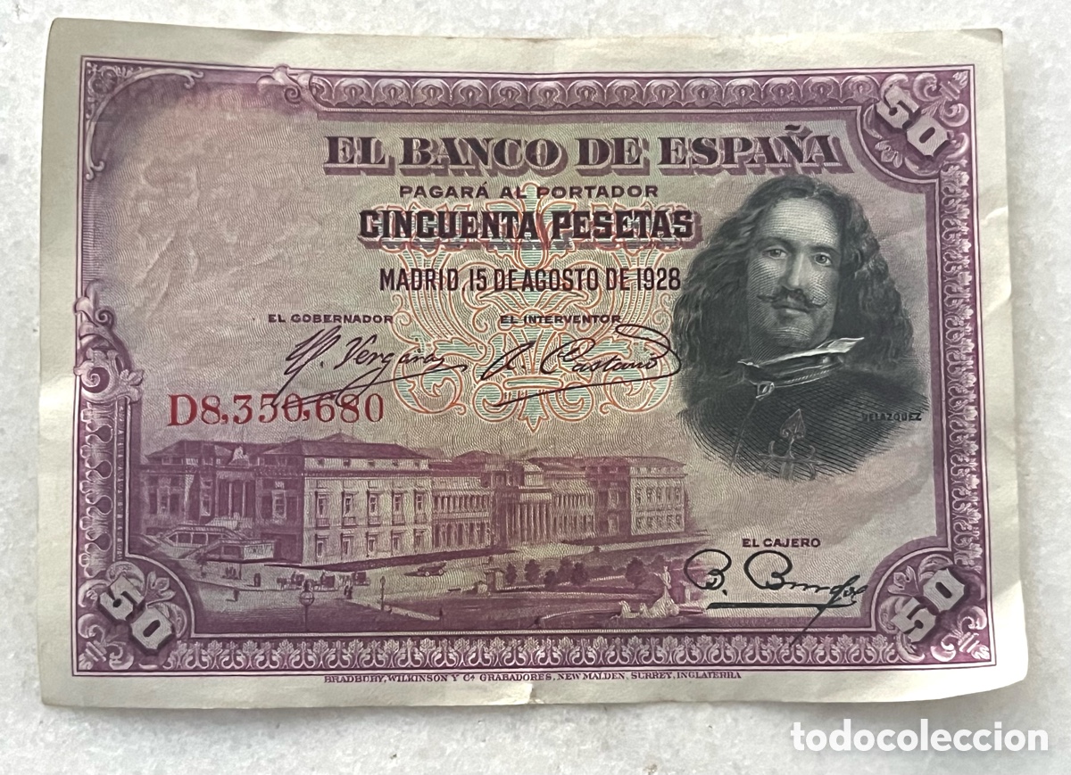 Banconote spagnole: BILLETE 50 PESETAS, A&Ntilde;O 1928 - VELAZQUEZ