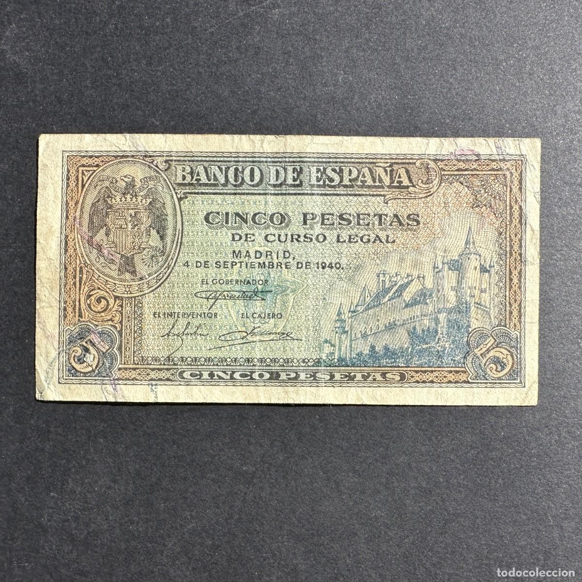 Notas espanholas: ESPA&Ntilde;A - 5 PESETAS - SERIE L - 4 de septiembre de 1940