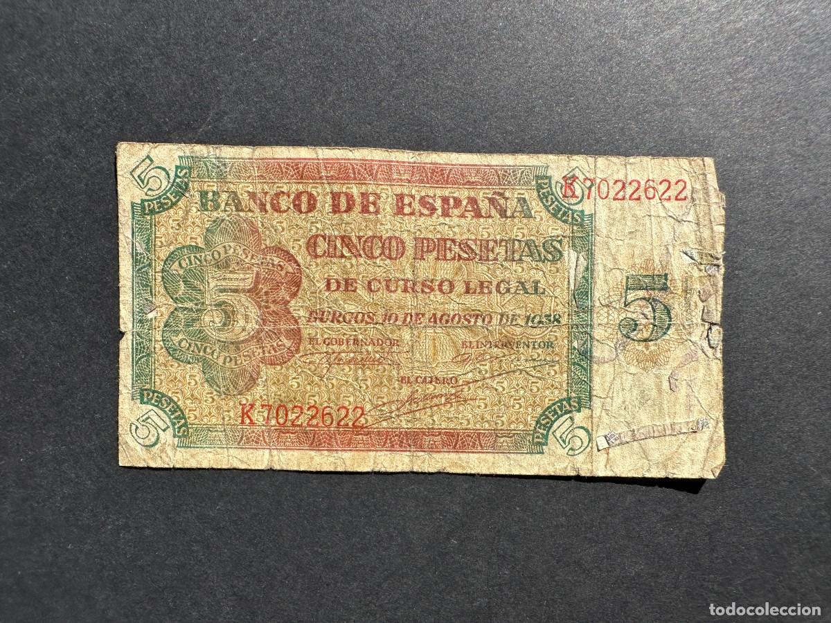 Billets espagnols: BILLETE ESPA&Ntilde;A - 5 Peseta - BURGOS, 10 AGOSTO 1938 - SERIE K -