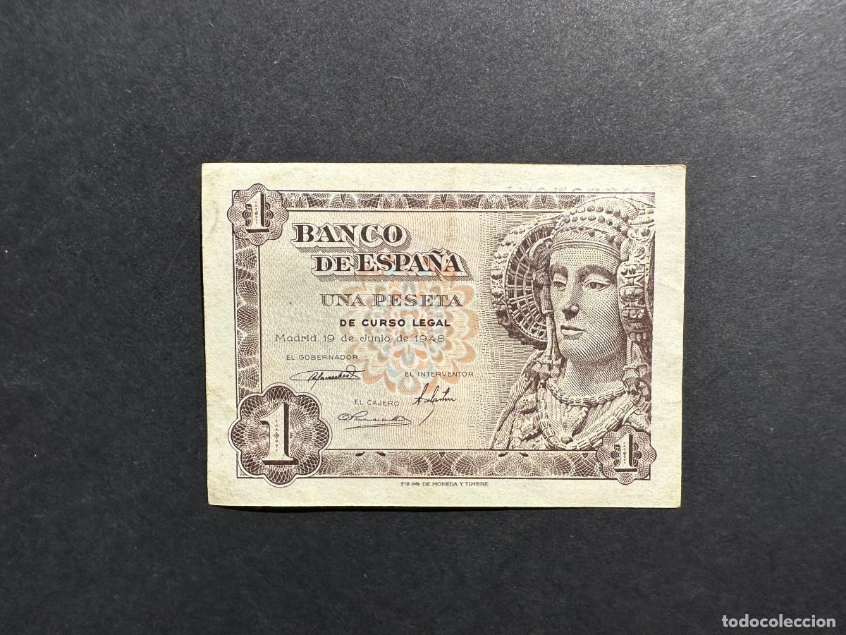 Notas espanholas: BILLETE ESPA&Ntilde;A - 1 Peseta - 19 JUNIO 1948 - SERIE M - DAMA DE ELCHE