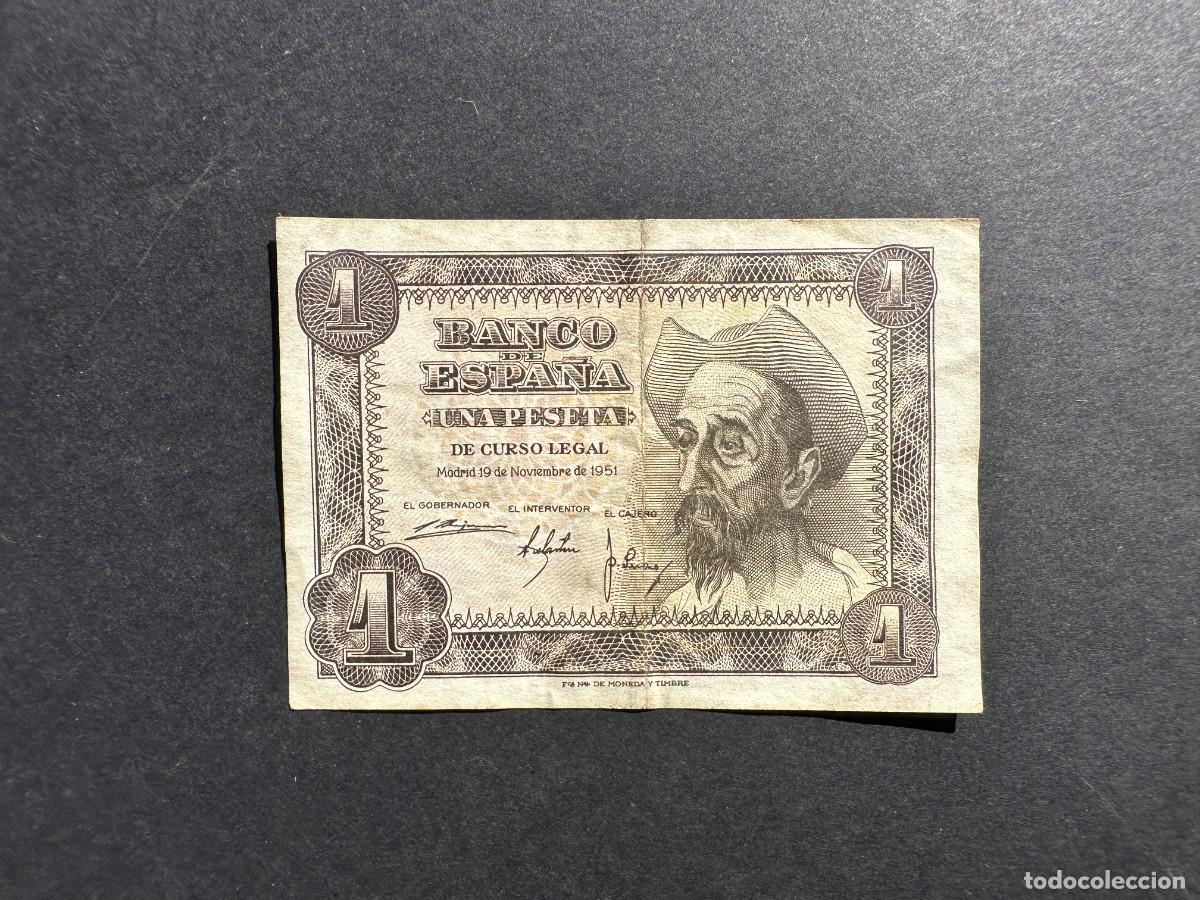 Spanische Banknoten: BILLETE ESPA&Ntilde;A - 1 Peseta - 19 NOVIEMBRE 1951 - SERIE A - QUIJOTE