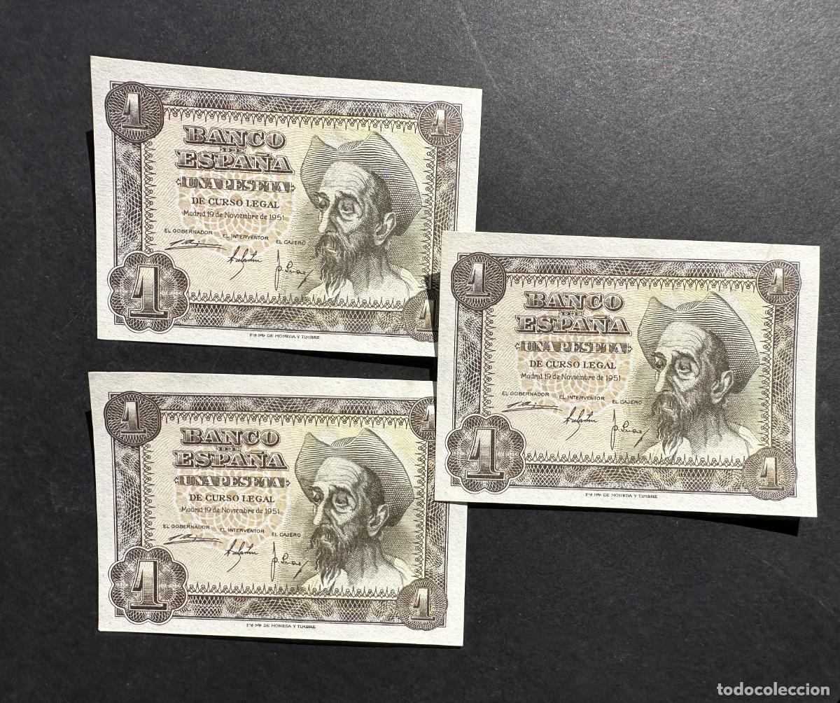 Billets espagnols: 3 BILLETES CORRELATIVOS - 1 Peseta - 19 NOVIEMBRE 1951 - SERIE M - QUIJOTE