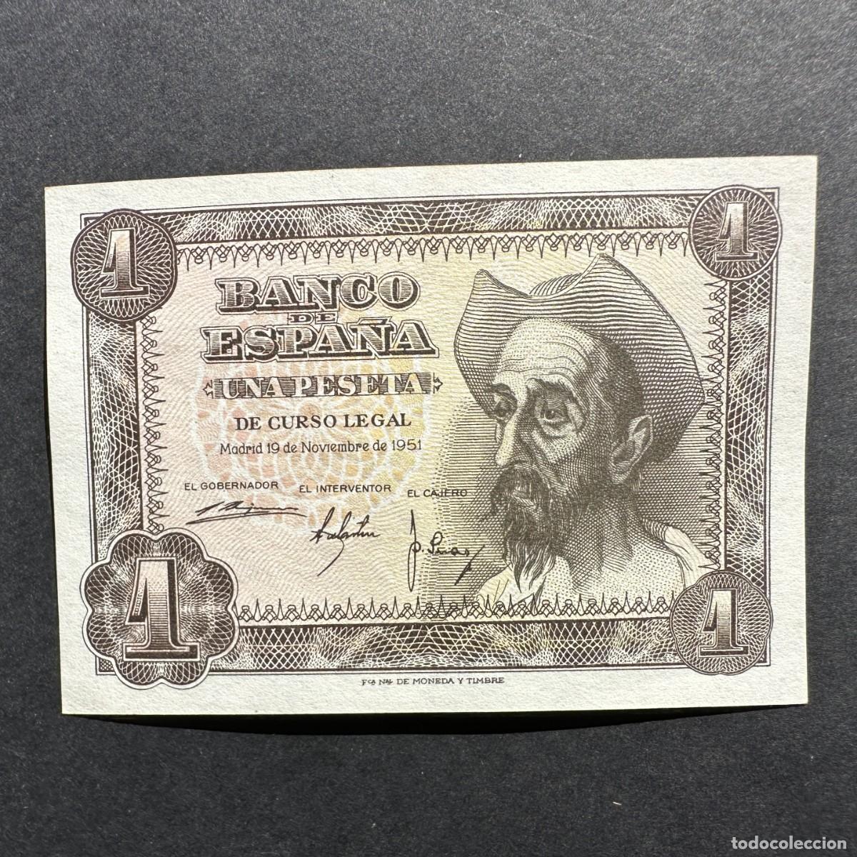 Notas espanholas: BILLETE ESPA&Ntilde;A - 1 Peseta - 19 NOVIEMBRE 1951 - SIN SERIE - QUIJOTE