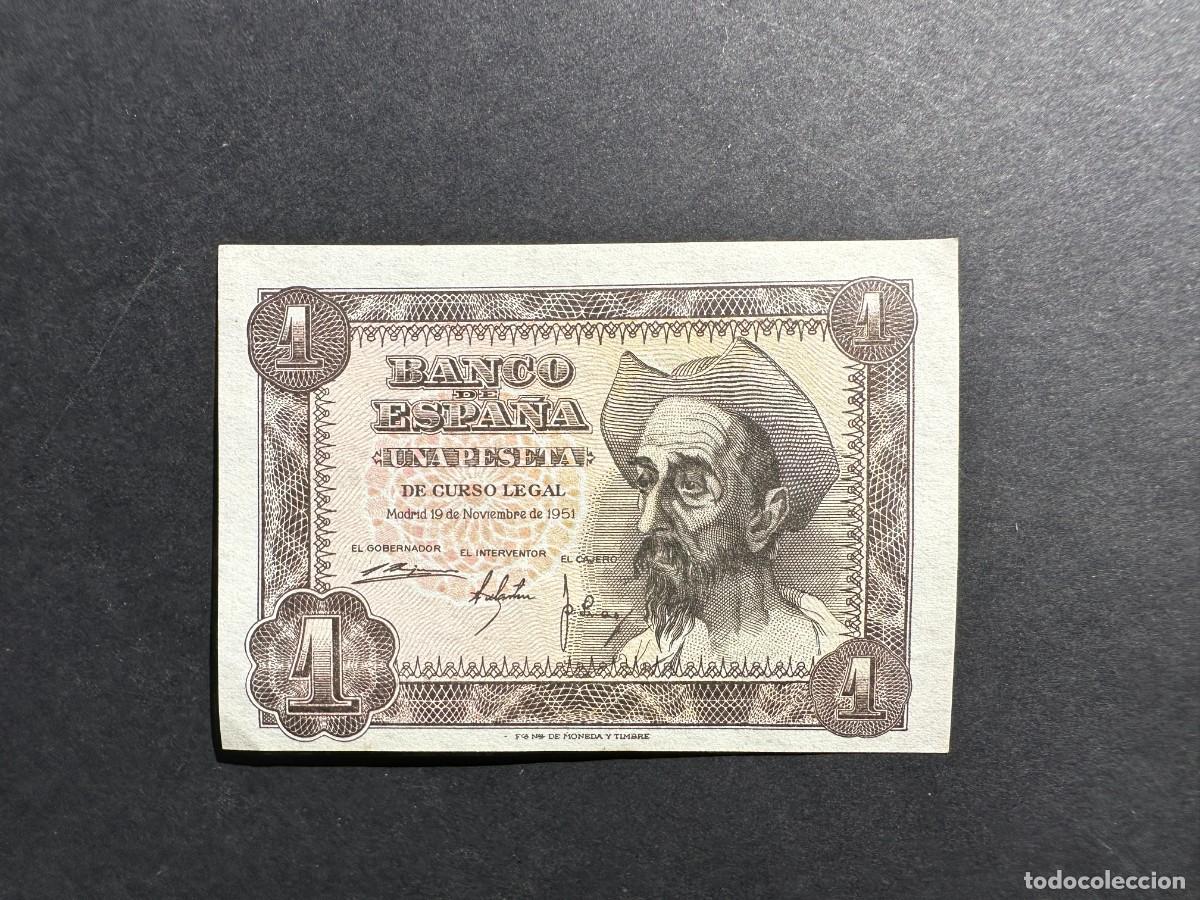 Notas espanholas: BILLETE ESPA&Ntilde;A - 1 Peseta - 19 NOVIEMBRE 1951 - SIN SERIE - QUIJOTE