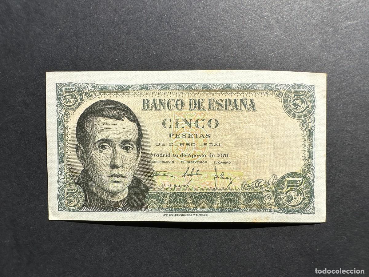 Billets espagnols: BILLETE ESPA&Ntilde;A - 5 Pesetas - 16 AGOSTO 1951 - SERIE W - BALMES
