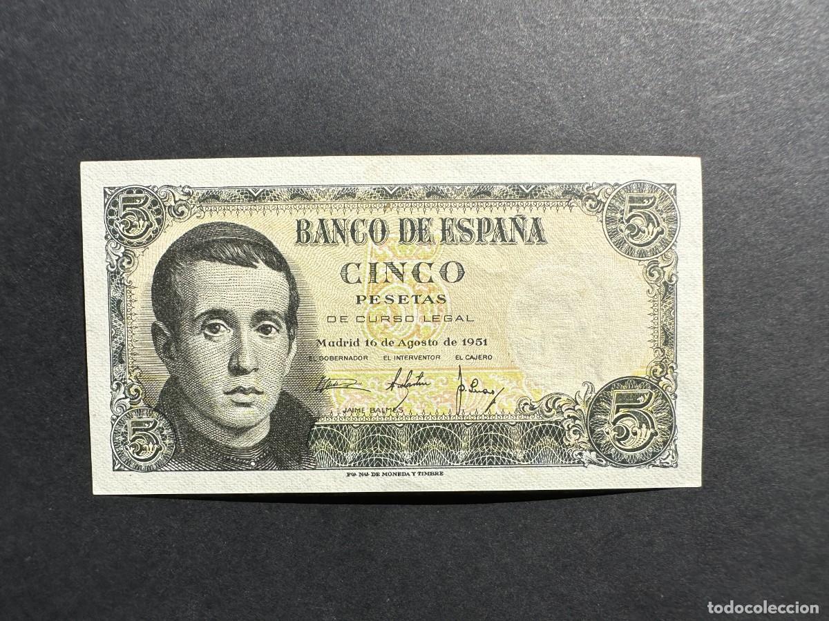 Notas espanholas: BILLETE ESPA&Ntilde;A - 5 Pesetas - 16 AGOSTO 1951 - SERIE 1C - BALMES