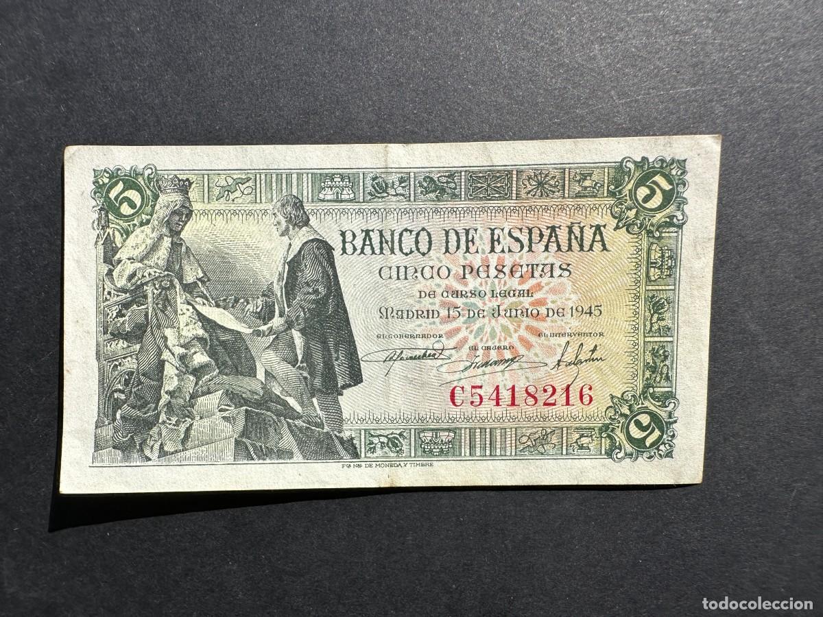 Spanish Banknotes: BILLETE ESPA&Ntilde;A - 5 Pesetas - 15 JULIO 1956 - SERIE C - ISABEL LA CATOLICA Y COLON