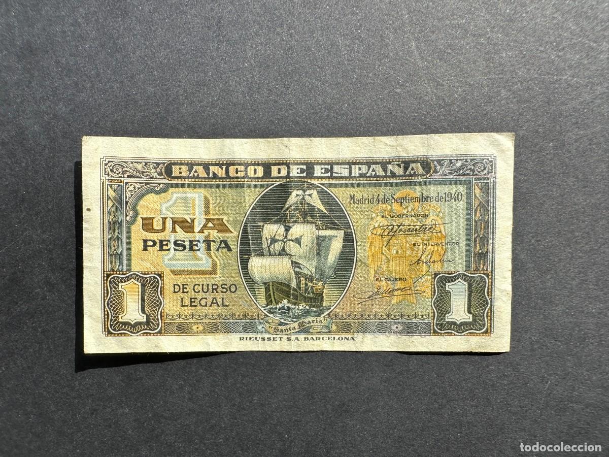 Spanische Banknoten: BILLETE ESPA&Ntilde;A - 1 PESETA 1940 - CARABELA SANTA MAR&Iacute;A -SERIE F