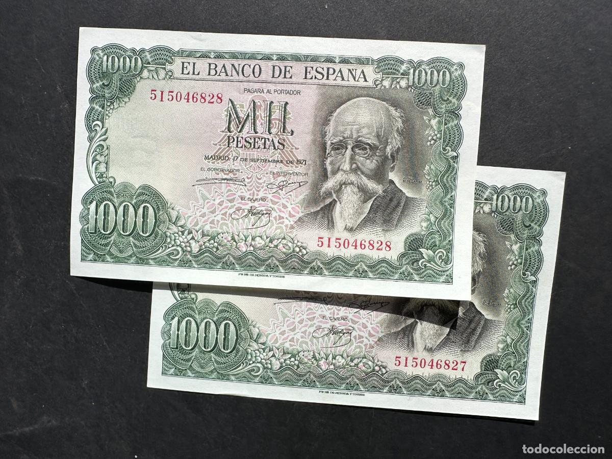 Notas espanholas: PAREJA CORRELATIVA DE 1000 PESETAS DE 1971 - ECHEGARAY - SIN SERIE -