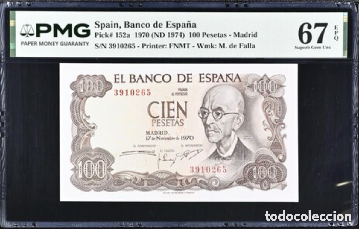 Billetes espa&ntilde;oles: Billete 100 Pesetas 1970 PMG 67 Sin Serie