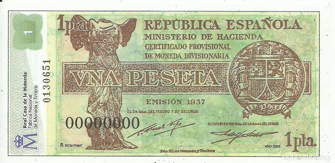 Spanish Banknotes: Facsimil del Billete de 1 pts Rep&uacute;blica Espa&ntilde;ola -Guerra Civil- Casa de la Moneda FNMT