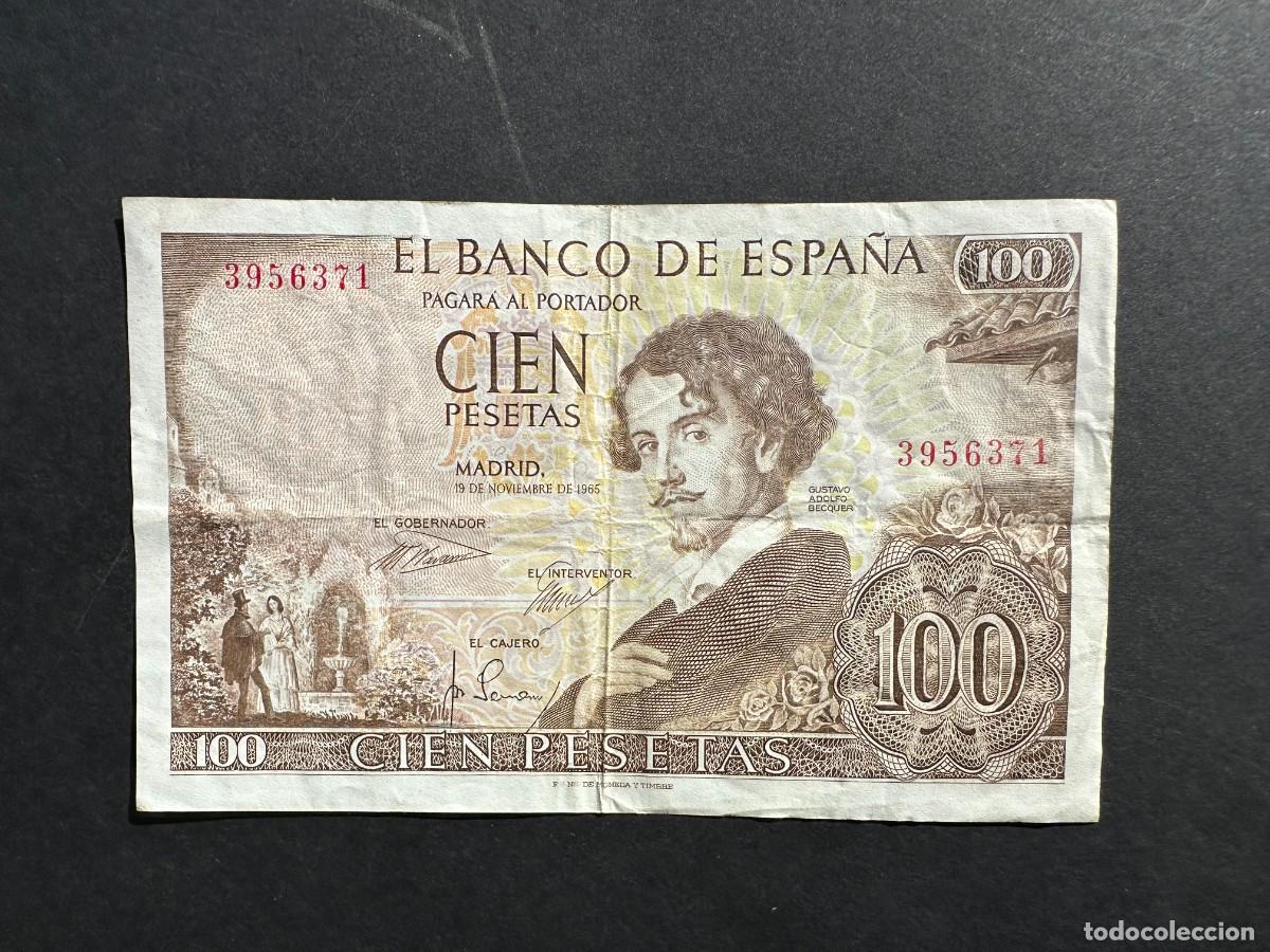 Banconote spagnole: A&Ntilde;O 1965 - 100 PESETAS - SIN SERIE - GUSTAVO ADOLFO BECQUER - BILLETE ESPA&Ntilde;OL