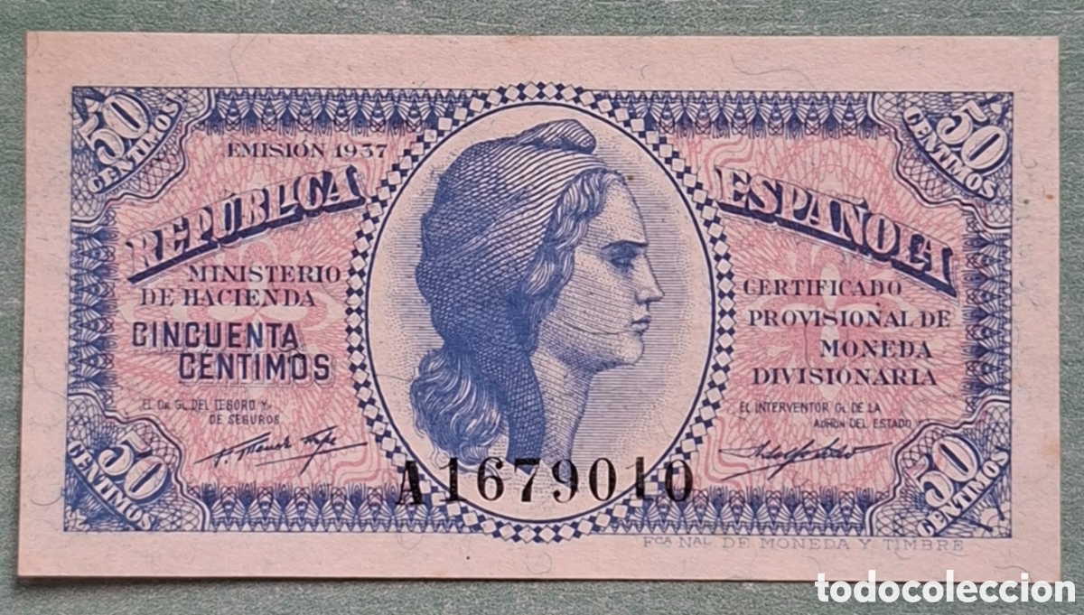 Spanish Banknotes: Billete de 50 C&eacute;ntimos 1937 - Rep&uacute;blica Espa&ntilde;ola (Guerra Civil) - Serie A - EBC / SC