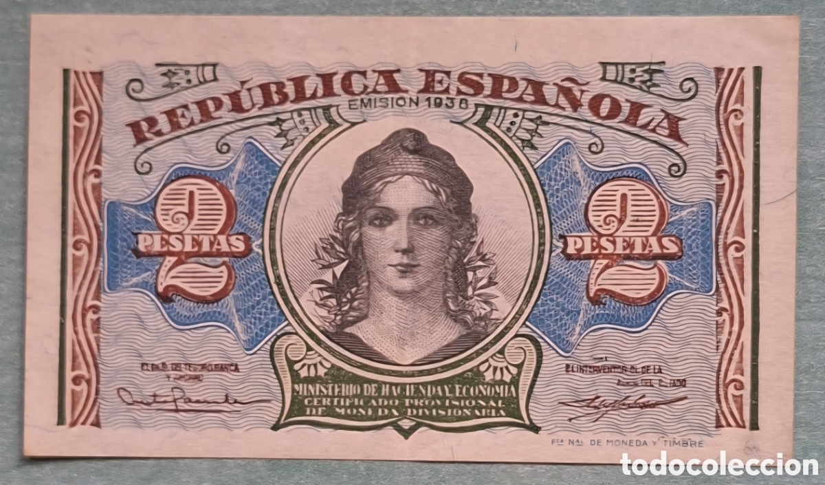 Billetes espa&ntilde;oles: Billete 2 Pesetas 1938 - Rep&uacute;blica Espa&ntilde;ola - Serie A - EBC/SC