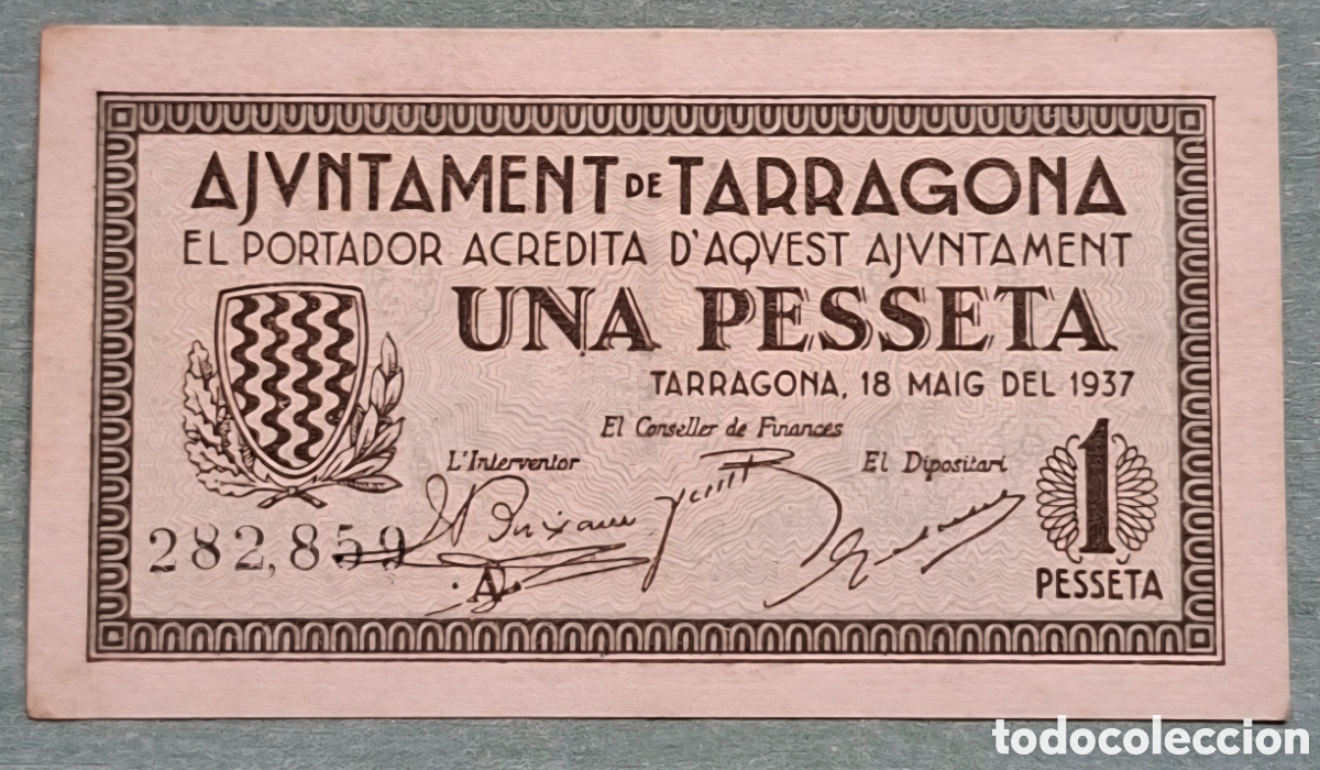 Billetes espa&ntilde;oles: Billete Municipal 1 Peseta Tarragona 1937 - Serie A - SC / Plancha