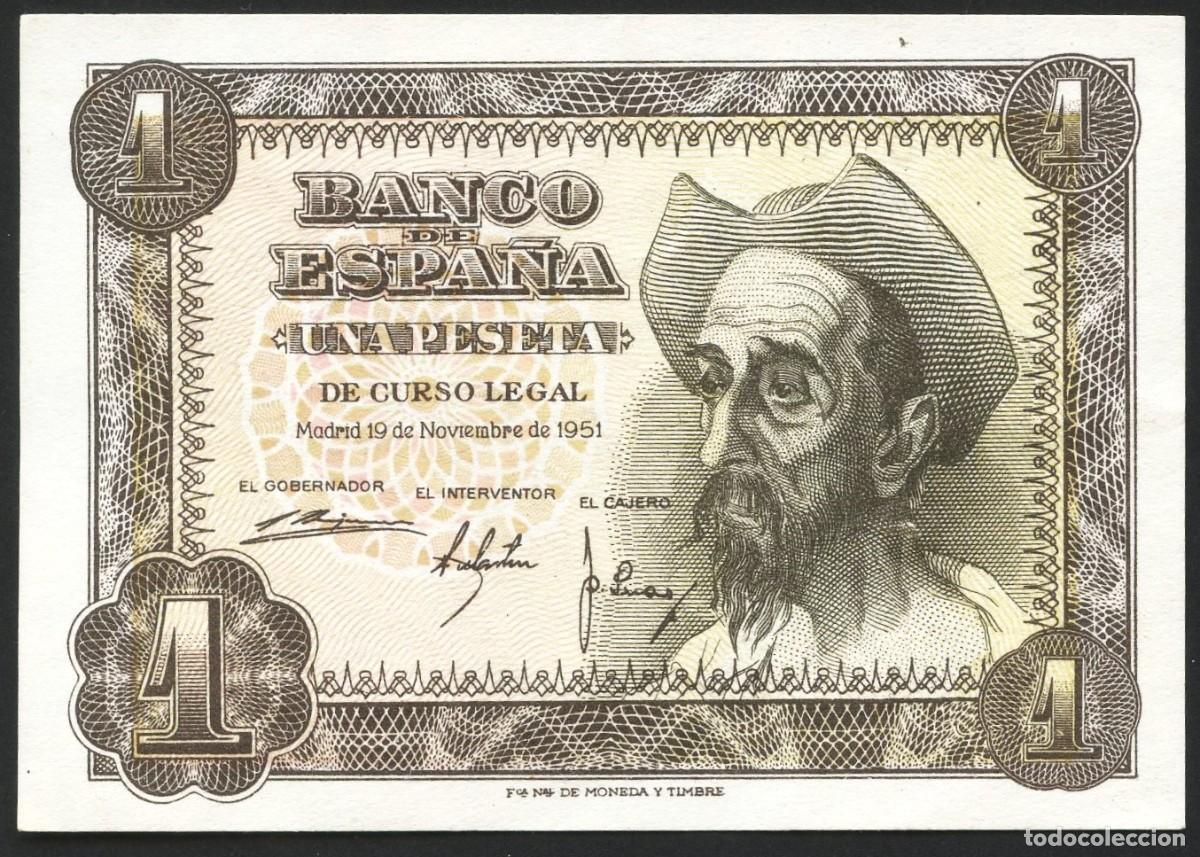 Spanische Banknoten: ESPA&Ntilde;A, BILLETE, DON QUIJOTE DE LA MANCHA, VALOR: 1 PESETA, 1951, SERIE: J