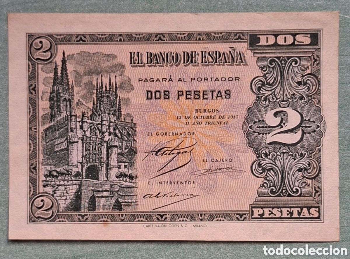 Billetes espa&ntilde;oles: Billete 2 Pesetas 1937 - Burgos (Guerra Civil) - Serie B - SC / Plancha