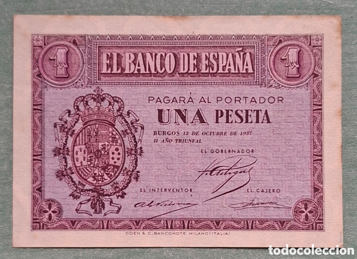 Billetes espa&ntilde;oles: Billete 1 Peseta 1937 - Burgos (Guerra Civil) - Serie E - SC / Plancha