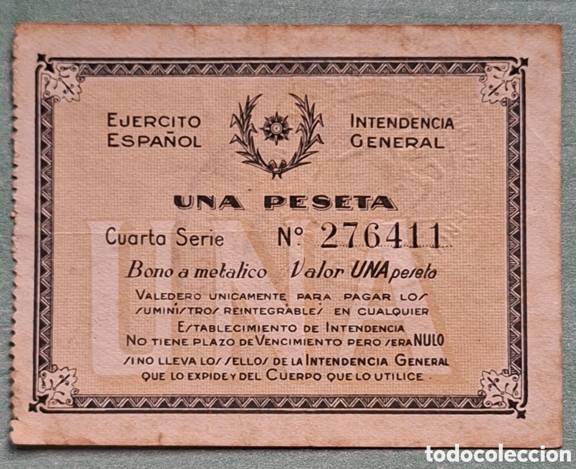 Billetes espa&ntilde;oles: Bono Militar 1 Peseta Guerra Civil - Cuarta Serie - Batallon Orden P&uacute;blico 403 - EBC
