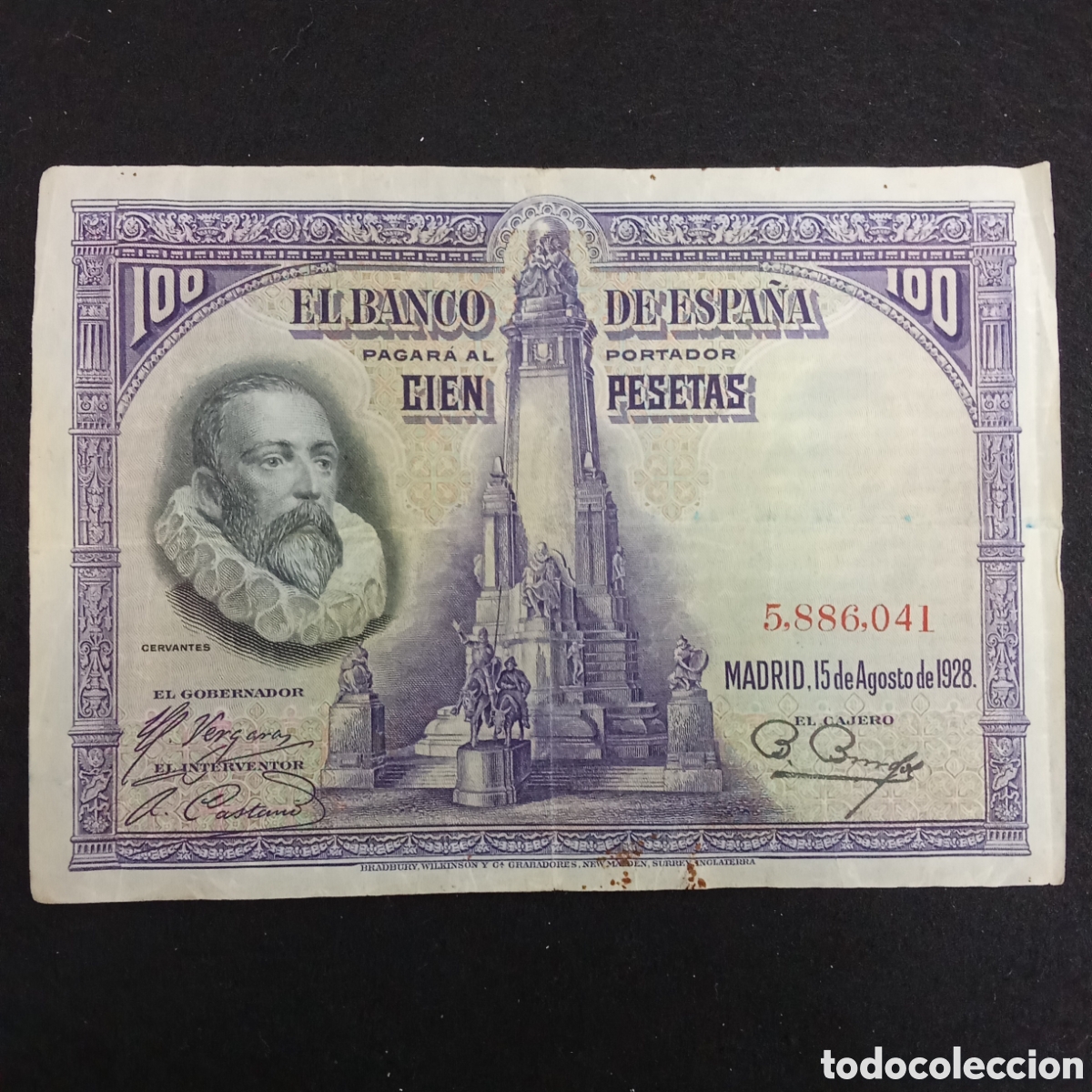 Banconote spagnole: Espa&ntilde;a 100 pesetas A&ntilde;o 1928, sin serie