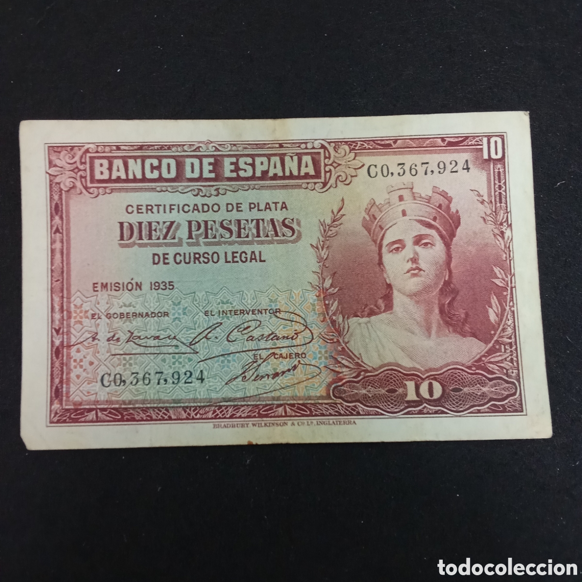 Notas espanholas: Espa&ntilde;a 10 pesetas A&ntilde;o 1935