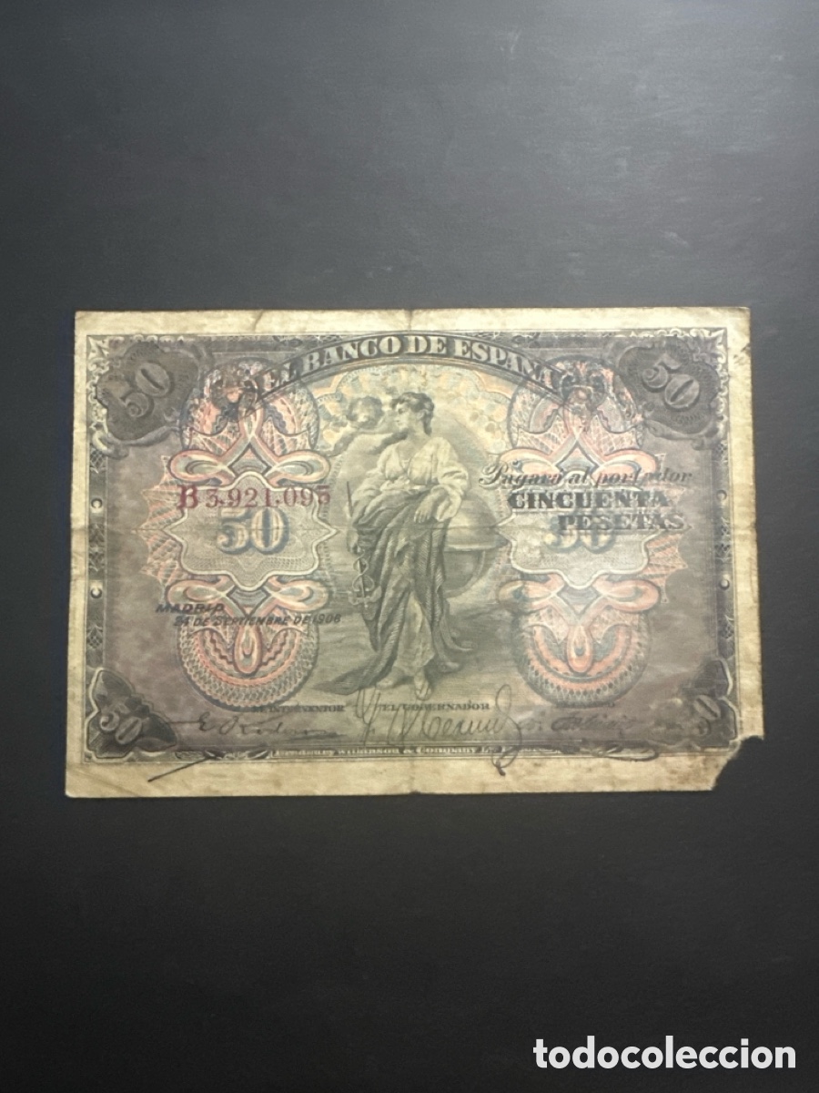 Billetes espa&ntilde;oles: Billete de Espa&ntilde;a de 50 pesetas a&ntilde;o 1906