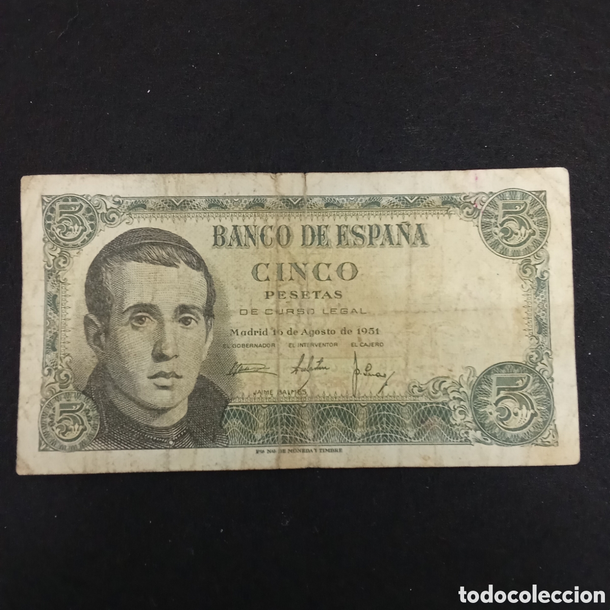 Notas espanholas: Espa&ntilde;a 5 pesetas A&ntilde;o 1951