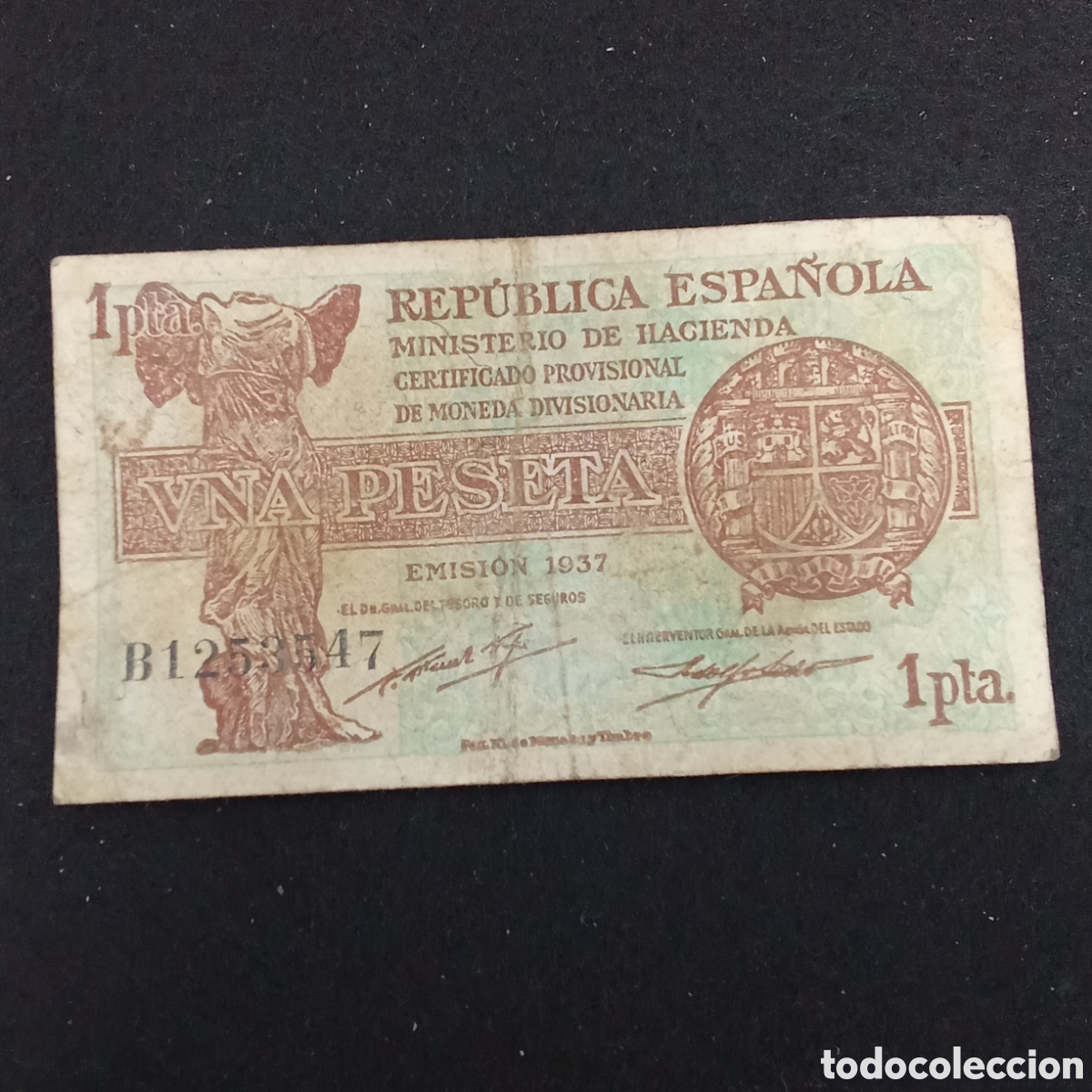Billets espagnols: Espa&ntilde;a 1 peseta A&ntilde;o 1937