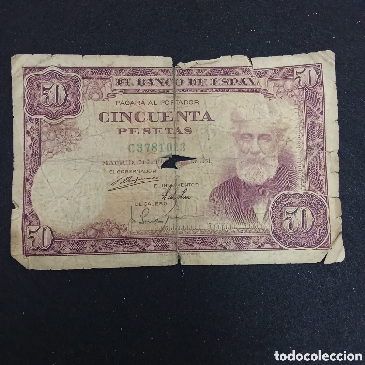 Notas espanholas: Espa&ntilde;a 50 peseta A&ntilde;o 1951