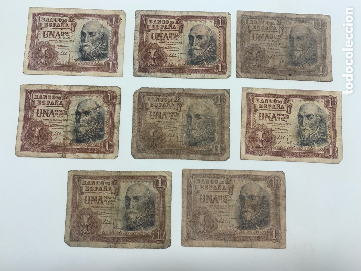 Notas espanholas: Lote x8 BILLETES 1 Peseta 1953