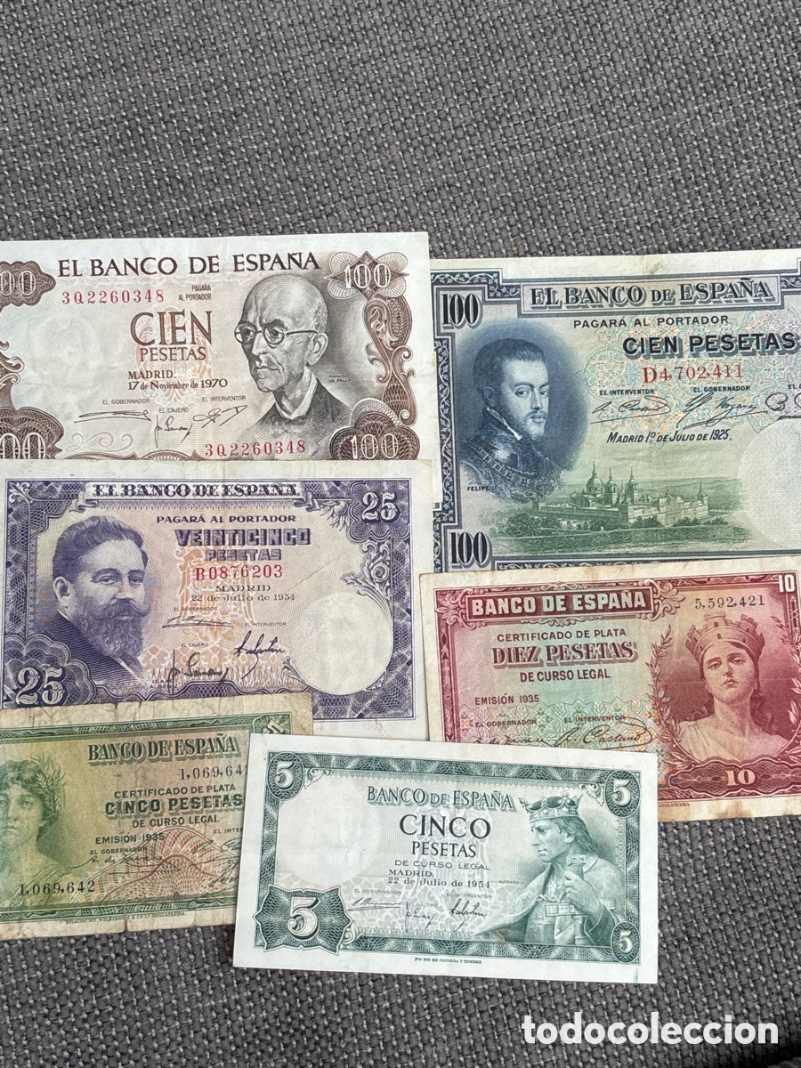 Spanish Banknotes: [EXCLUSIVO] Lote Variado de Billetes antiguos Espa&ntilde;oles de 5,10,25 y 100 pesetas
