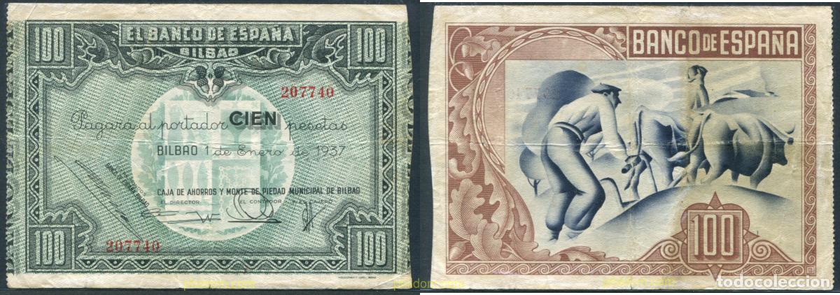 Spanish Banknotes: 11363 ESPA&Ntilde;A 1937 BANCO DE ESPA&Ntilde;A (BILBAO) 100 PESETAS 1937