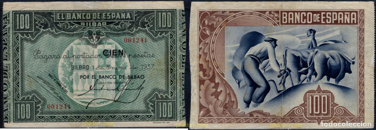 Spanish Banknotes: 10359 ESPA&Ntilde;A 1937 BANCO DE ESPA&Ntilde;A (BILBAO) 100 PESETAS 1937