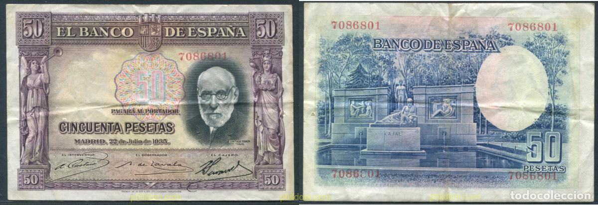 Spanish Banknotes: 11370 ESPA&Ntilde;A 1935 50 PESETAS 1935 RAMON Y CAJAL
