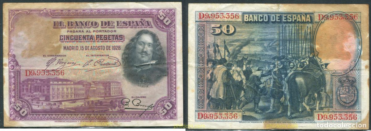 Spanische Banknoten: 11399 ESPA&Ntilde;A 1928 50 PESETAS 1928 VELAZQUEZ.