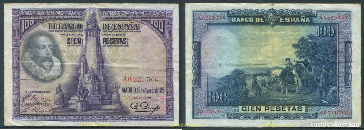 Spanische Banknoten: 11398 ESPA&Ntilde;A 1928 100 PESETAS 1928 CERVANTES