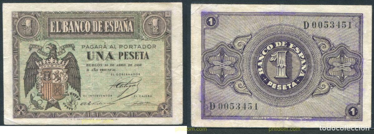 Banconote spagnole: 11392 ESPA&Ntilde;A 1938 1 Peseta Estado espa&ntilde;ol 28 de febrero 1938