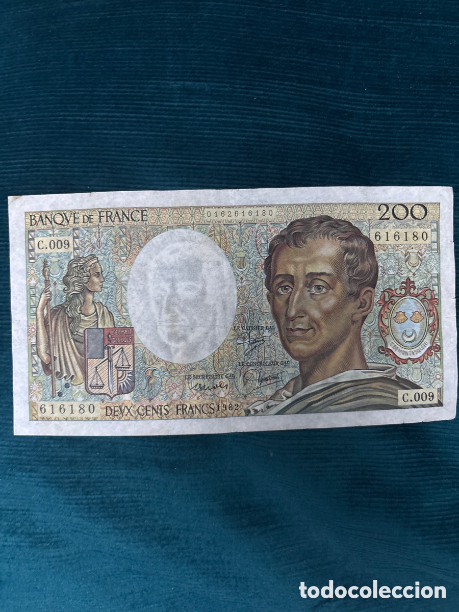 Notas espanholas: Billete original 200 FRANCOS FRANCESES, MBC 1982 (C. De Montesquieu)