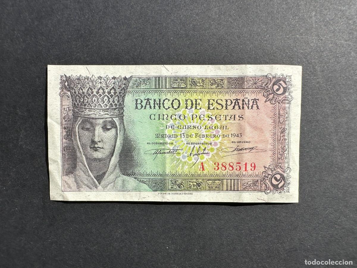 Billets espagnols: BILLETE ESPA&Ntilde;A - 5 PESETAS DE 1943 - SERIE A -