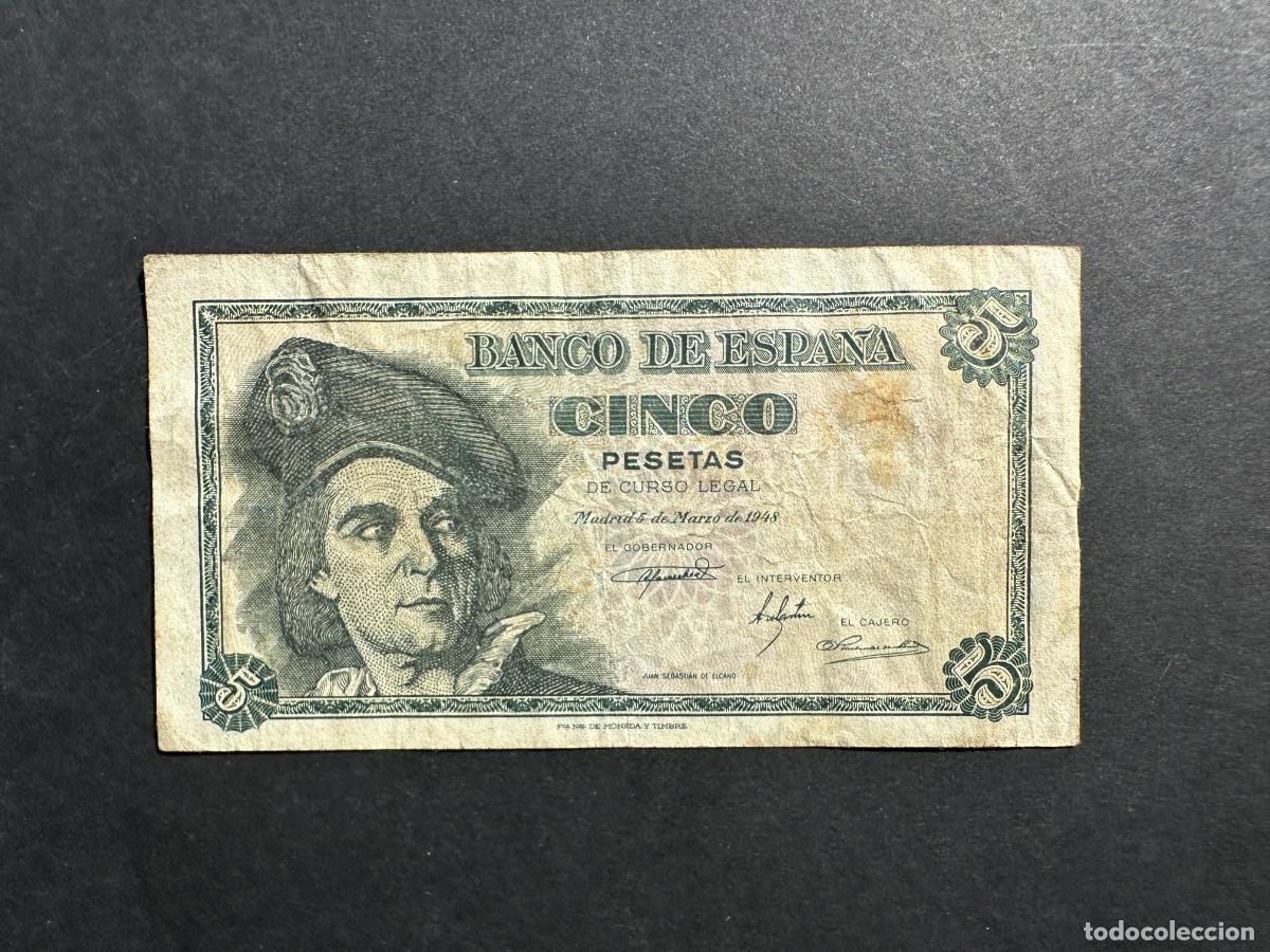 Spanish Banknotes: BILLETE ESPA&Ntilde;A - 5 PESETAS DE 1948 - SERIE B - EL CANO